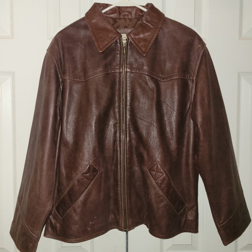 Colebrook & Co Brown/Red Genuine Leather Jacket. Size Large